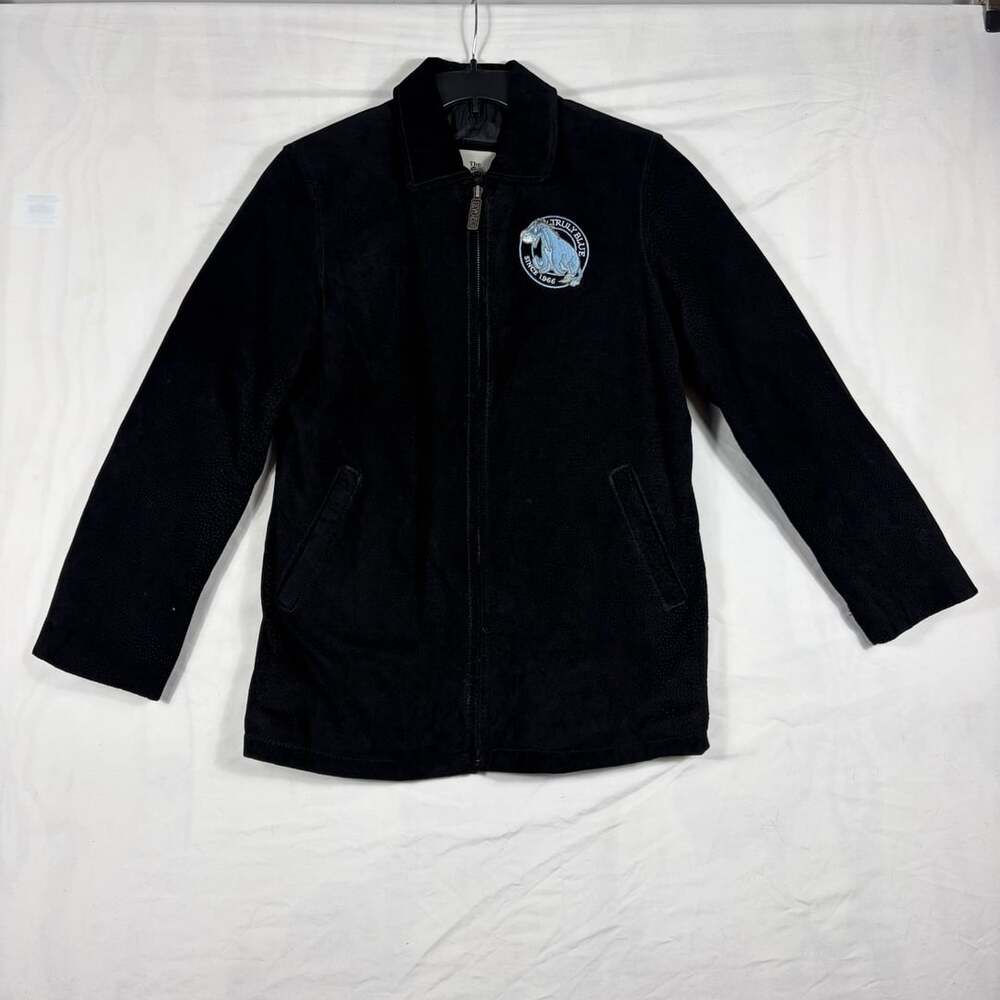 Vintage 90s The Disney Store Eeyore Suede Leather Jacket Size S Black